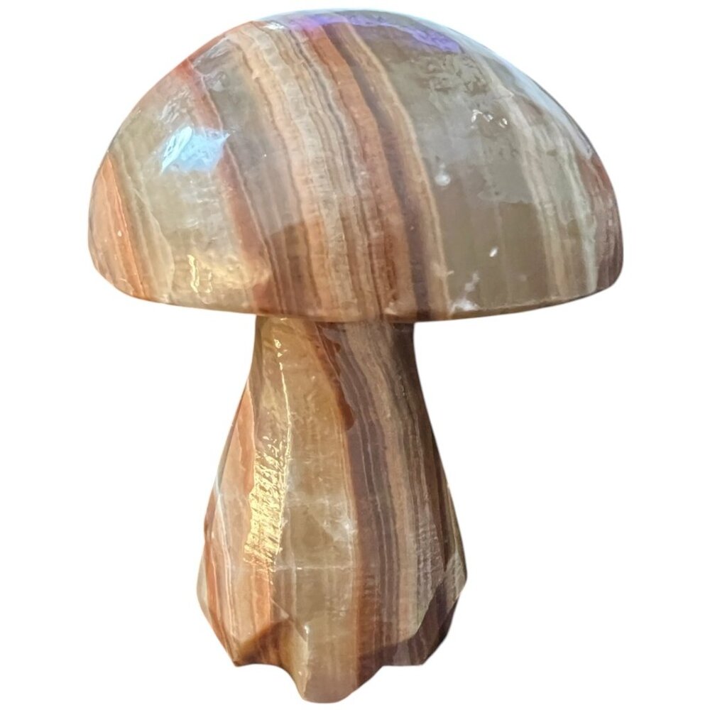 Vtg 1974 Hand-carved Natural Banded Jasper Mushroom Browns and Tans Freestanding
